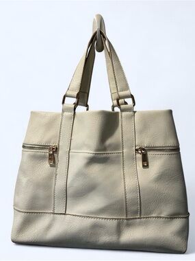 Cream Shoulder Tote Bag with Gold Accents